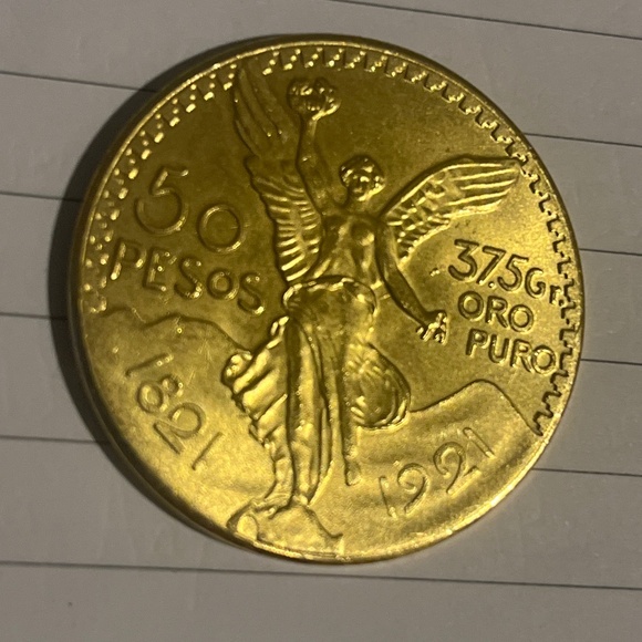1821 to 1921 stamped gold 50 Pesos coin in mint condition. - Picture 1 of 5